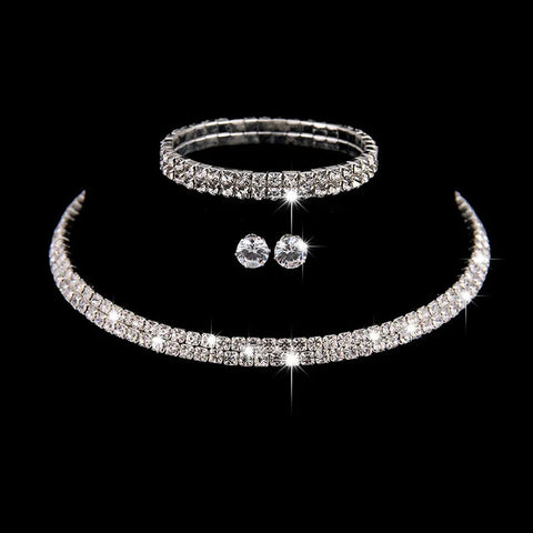 Fashion Crystal Bride Jewelry Set Rhinestone Silver-plated Wedding Dress Banquet Necklace Earring Set Ladies Gift Ewkiki