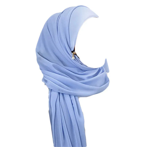 Muslim Hijab Arab Turkish Hijab with Zipper Chiffon Scarf Women's Fashion Plain Hijab Wrap Solid Color Shawl Headscaf 71x180cm Ewkiki
