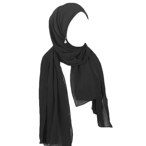 Muslim Hijab Arab Turkish Hijab with Zipper Chiffon Scarf Women's Fashion Plain Hijab Wrap Solid Color Shawl Headscaf 71x180cm Ewkiki