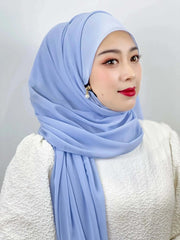 Muslim Hijab Arab Turkish Hijab with Zipper Chiffon Scarf Women's Fashion Plain Hijab Wrap Solid Color Shawl Headscaf 71x180cm Ewkiki