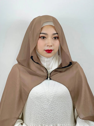 Muslim Hijab Arab Turkish Hijab with Zipper Chiffon Scarf Women's Fashion Plain Hijab Wrap Solid Color Shawl Headscaf 71x180cm Ewkiki