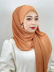 Muslim Hijab Arab Turkish Hijab with Zipper Chiffon Scarf Women's Fashion Plain Hijab Wrap Solid Color Shawl Headscaf 71x180cm Ewkiki
