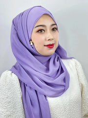 Muslim Hijab Arab Turkish Hijab with Zipper Chiffon Scarf Women's Fashion Plain Hijab Wrap Solid Color Shawl Headscaf 71x180cm Ewkiki