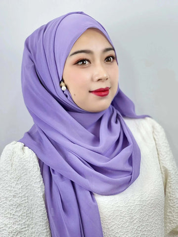 Muslim Hijab Arab Turkish Hijab with Zipper Chiffon Scarf Women's Fashion Plain Hijab Wrap Solid Color Shawl Headscaf 71x180cm Ewkiki