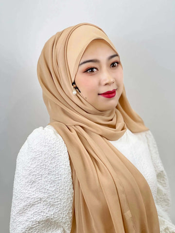 Muslim Hijab Arab Turkish Hijab with Zipper Chiffon Scarf Women's Fashion Plain Hijab Wrap Solid Color Shawl Headscaf 71x180cm Ewkiki