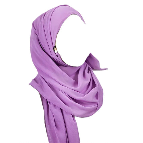 Muslim Hijab Arab Turkish Hijab with Zipper Chiffon Scarf Women's Fashion Plain Hijab Wrap Solid Color Shawl Headscaf 71x180cm Ewkiki