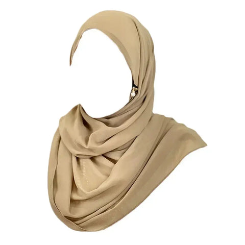 Muslim Hijab Arab Turkish Hijab with Zipper Chiffon Scarf Women's Fashion Plain Hijab Wrap Solid Color Shawl Headscaf 71x180cm Ewkiki