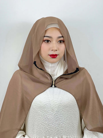 Muslim Hijab Arab Turkish Hijab with Zipper Chiffon Scarf Women's Fashion Plain Hijab Wrap Solid Color Shawl Headscaf 71x180cm Ewkiki