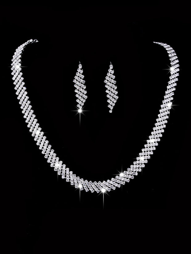 4 Bridal Jewelry Set Rhinestone Necklace Earrings Bracelet Women's Accessories Ewkiki