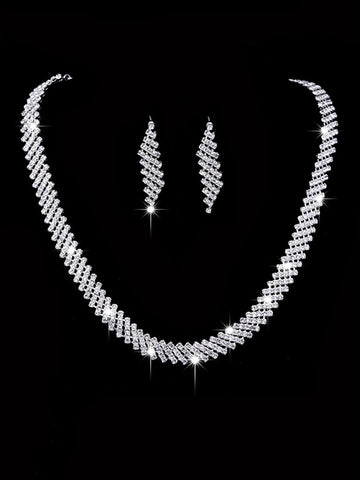 4 Bridal Jewelry Set Rhinestone Necklace Earrings Bracelet Women's Accessories Ewkiki