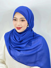 Muslim Hijab Arab Turkish Hijab with Zipper Chiffon Scarf Women's Fashion Plain Hijab Wrap Solid Color Shawl Headscaf 71x180cm Ewkiki