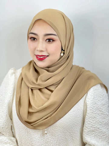Muslim Hijab Arab Turkish Hijab with Zipper Chiffon Scarf Women's Fashion Plain Hijab Wrap Solid Color Shawl Headscaf 71x180cm Ewkiki