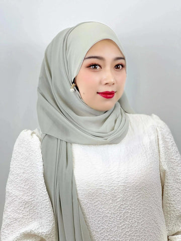 Muslim Hijab Arab Turkish Hijab with Zipper Chiffon Scarf Women's Fashion Plain Hijab Wrap Solid Color Shawl Headscaf 71x180cm Ewkiki