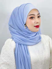 Muslim Hijab Arab Turkish Hijab with Zipper Chiffon Scarf Women's Fashion Plain Hijab Wrap Solid Color Shawl Headscaf 71x180cm Ewkiki