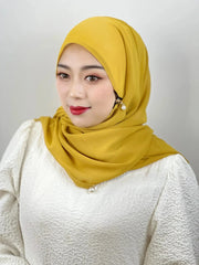 Muslim Hijab Arab Turkish Hijab with Zipper Chiffon Scarf Women's Fashion Plain Hijab Wrap Solid Color Shawl Headscaf 71x180cm Ewkiki
