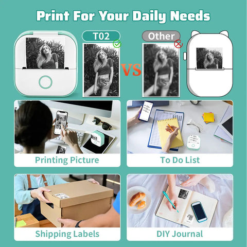 Phomemo T02 Portable Mini Wireless Thermal Pocket Printer Self-adhesive Stickers Use for DIY,Journal Sticker impresora portátil Ewkiki