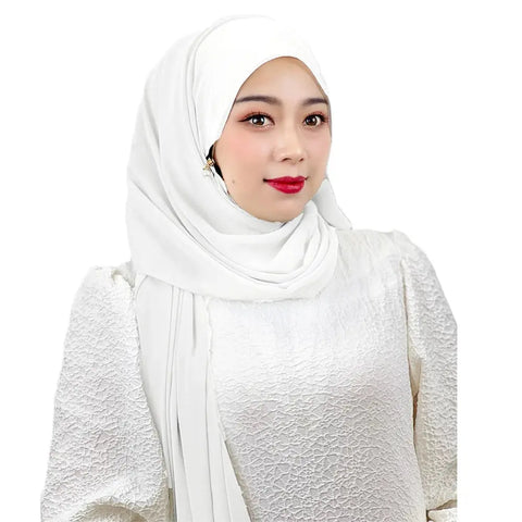 Muslim Hijab Arab Turkish Hijab with Zipper Chiffon Scarf Women's Fashion Plain Hijab Wrap Solid Color Shawl Headscaf 71x180cm Ewkiki