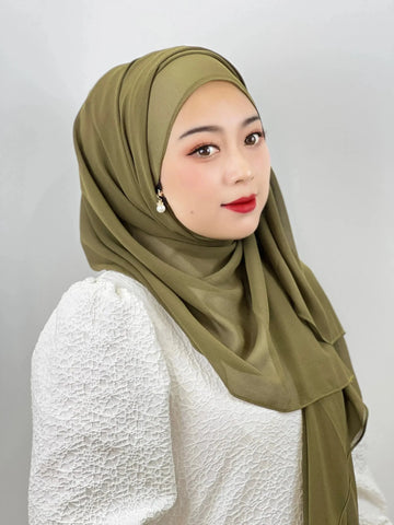 Muslim Hijab Arab Turkish Hijab with Zipper Chiffon Scarf Women's Fashion Plain Hijab Wrap Solid Color Shawl Headscaf 71x180cm Ewkiki