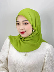 Muslim Hijab Arab Turkish Hijab with Zipper Chiffon Scarf Women's Fashion Plain Hijab Wrap Solid Color Shawl Headscaf 71x180cm Ewkiki