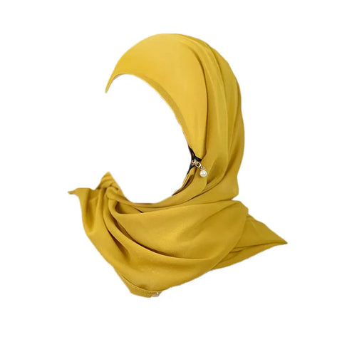 Muslim Hijab Arab Turkish Hijab with Zipper Chiffon Scarf Women's Fashion Plain Hijab Wrap Solid Color Shawl Headscaf 71x180cm Ewkiki