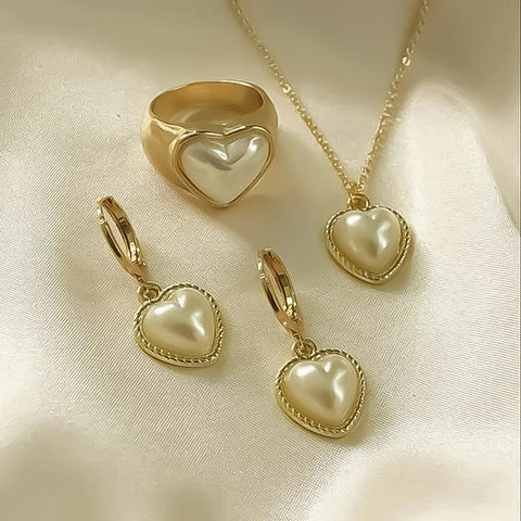 3 Pcs Round Pearl Jewelry Set Of Earring Pendant Necklace For Women Exquisite Fashion Rhinestone Double Wedding Jewelry Set Gift Ewkiki