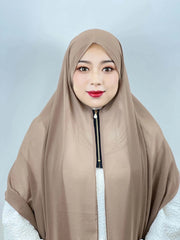 Muslim Hijab Arab Turkish Hijab with Zipper Chiffon Scarf Women's Fashion Plain Hijab Wrap Solid Color Shawl Headscaf 71x180cm Ewkiki