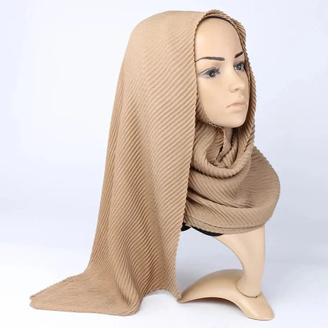 Women Pleated Hijab Headscarves For Women Chiffon Hijab Headband Scarf For Muslim Women Veil Hijab Georgette Crinkle Hijab Islam Ewkiki