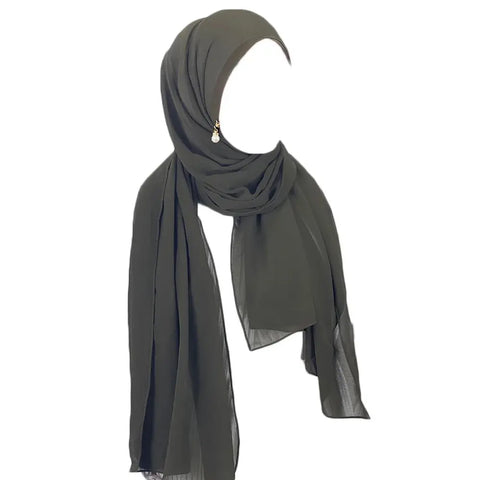 Muslim Hijab Arab Turkish Hijab with Zipper Chiffon Scarf Women's Fashion Plain Hijab Wrap Solid Color Shawl Headscaf 71x180cm Ewkiki