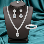 4 Pieces Luxurious Jewelry Set Exquisite Rhinestone Pendant Elegant Women's Crystal Silver Plated Necklace Earrings Bracelet Set